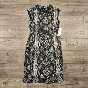 Nine West Amanda Cap Sleeve Ponte Knit Dress Charcoal Combo Snake Print Sz 6